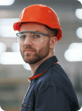 Serious construction worker looking at the camera