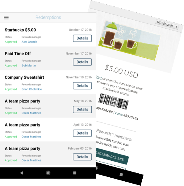 View and get all your redemptions from the employee recognition app Recognize