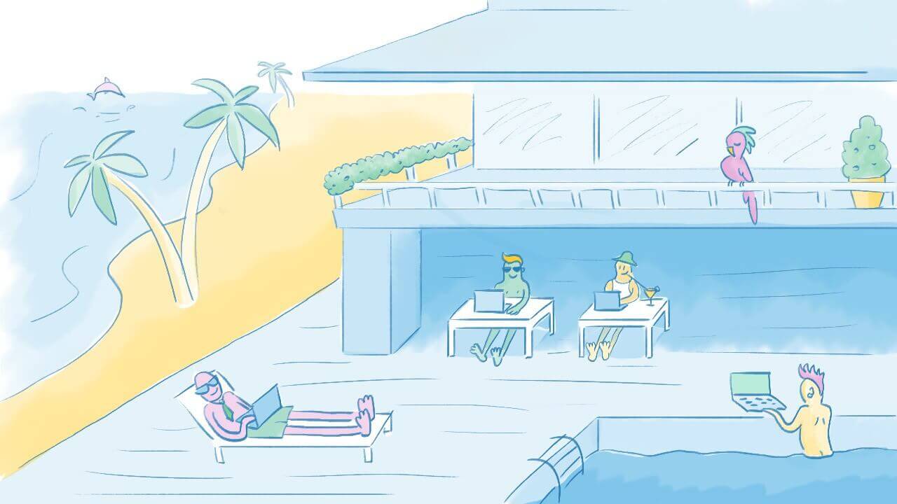 Workers at a beach house