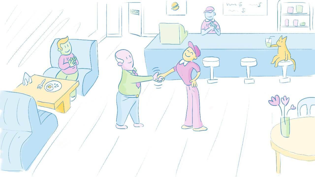 One employee thanking another employee