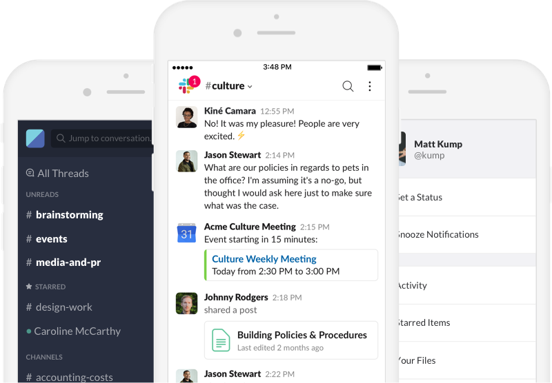 Pictures of phones with slack running on them
