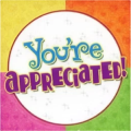 Square badge with colorful background and You're Appreciated text