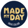Dark blue circular badge with yellow text made my day