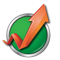 Green circular badge with an upward orange arrow