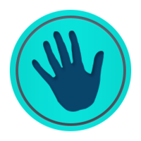 Teal circular badge with a dark blue raised hand icon