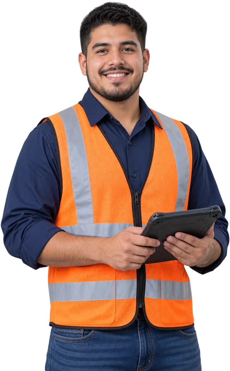 Frontline worker in a safety vest