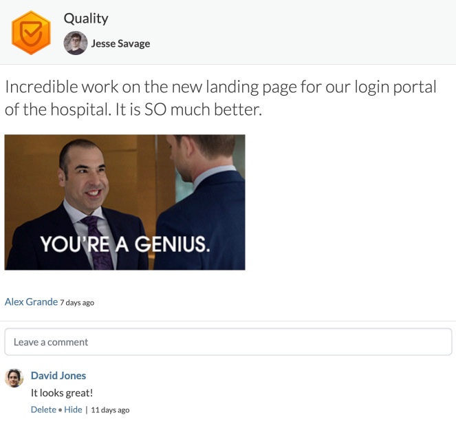 Employee recognition message