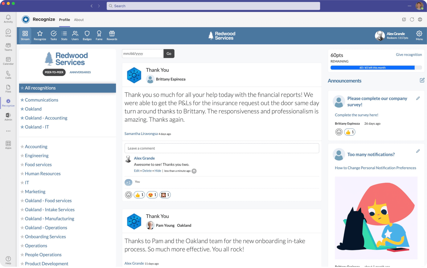 Screenshot of Recognize App inside Microsoft Teams